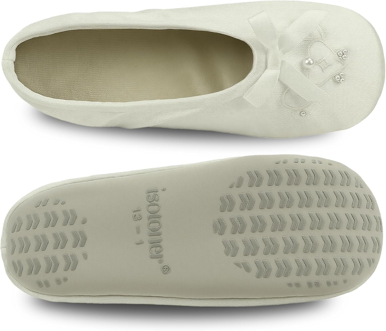 isotoner Girl's Satin Ballerina with Embroidered Pearl