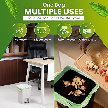 GREENWAY 3 Gallon Compostable trash Bags with Handles,100 Count, Extra Thick 0.70 Mil, BPI & OK Home Certified,Small kitchen Trash Bags for Countertop Compost Bins, Food Waste, Bathroom, Cat Litter