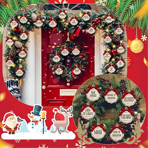 Miniatura 10 de Soaoo 50 adornos de madera con los nombres de Jesús para manualidades, adornos de Navidad de madera, adornos de Navidad de madera con nombres de