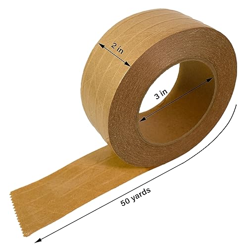 Miniatura 3 de Cinta de embalaje con dispensador de mano, paquete de 4 rollos de cinta de papel kraft autoadhesivos (2 pulgadas x 50 yardas) con dispensador de