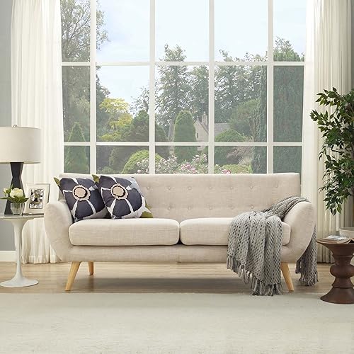 Remark Mid-Century Modern Sofa With Upholstered Fabric In Beige