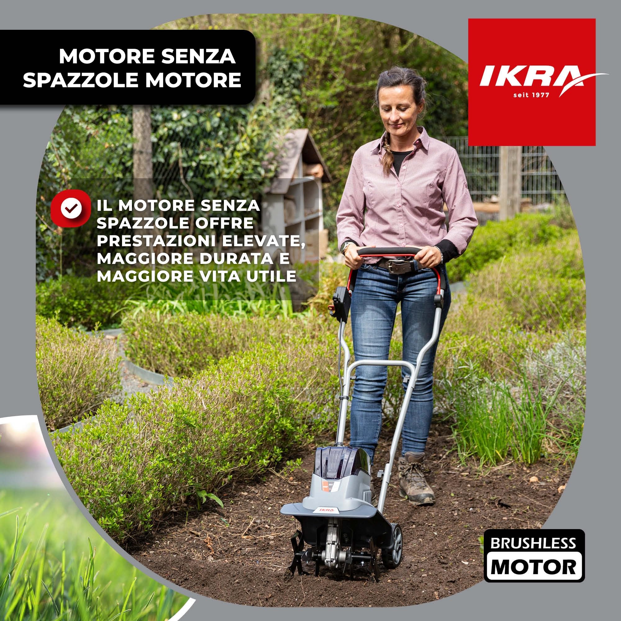 IKRA motozappa IB-TC 36, senza batteria da 36 V e caricabatterie