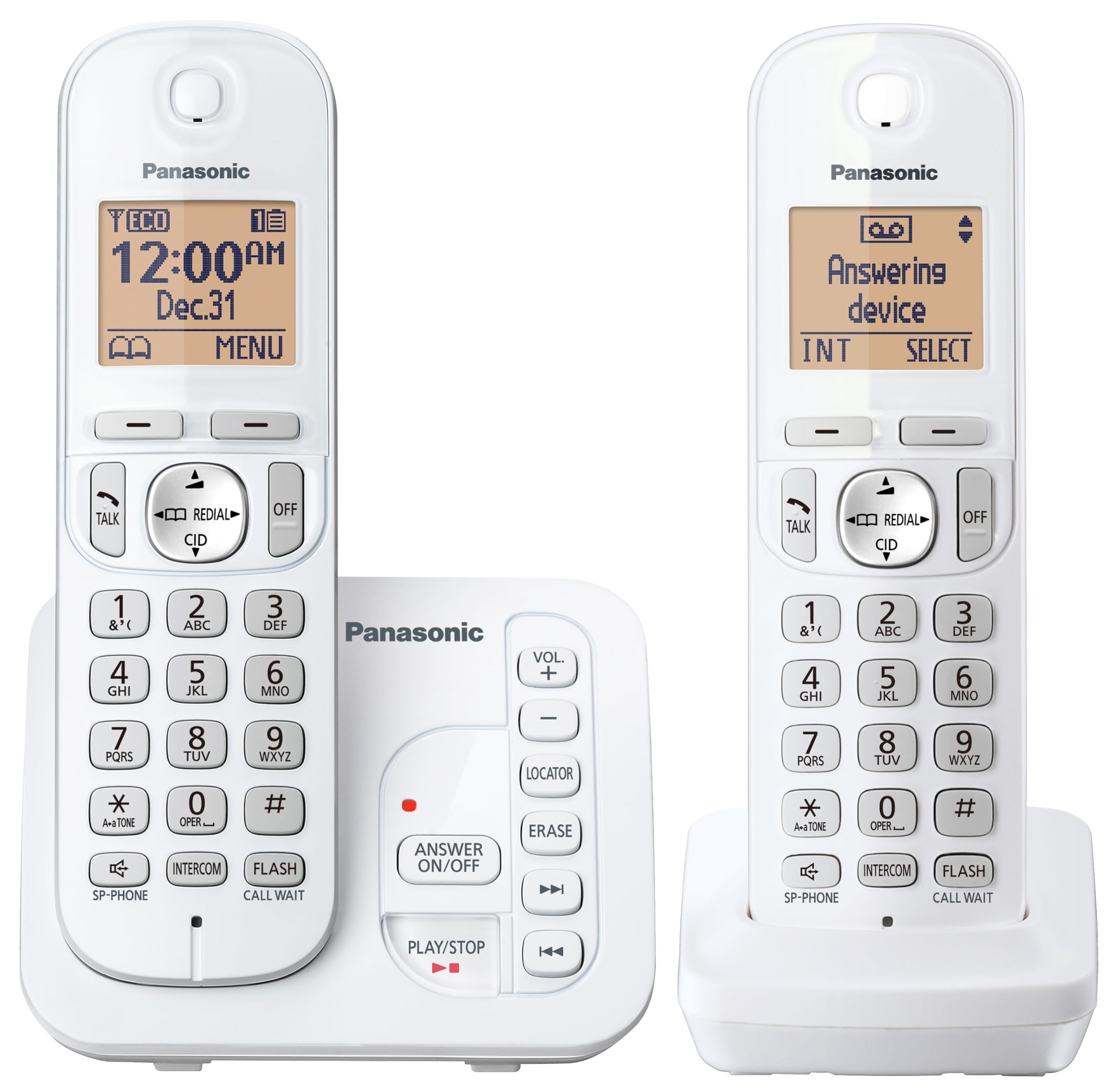 Panasonic 2 Handset Cordless Phone with Digital Answering System and Caller ID, Expandable Up to 6 Handsets White - Two Handsets with Call Block DECT 6.0 Model KX-TG7122SK