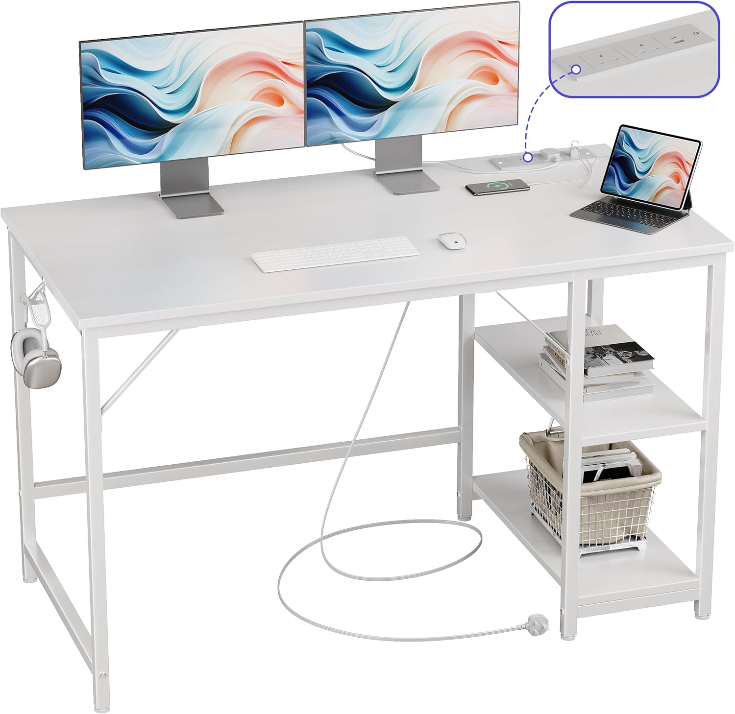 JOISCOPE Computer Desk, 120cm Office Desk with Power Outlets, USB