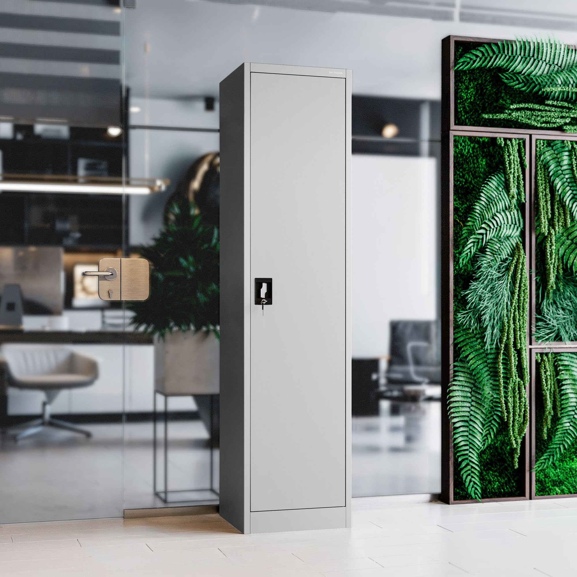 Jan Nowak Aktenschrank Büroschrank Metallschrank Lagerschrank 4 Fachböden Flügeltür Drehgriff Pulverbeschichtung Metall 185 cm x 45 cm x 40 cm (Grau)