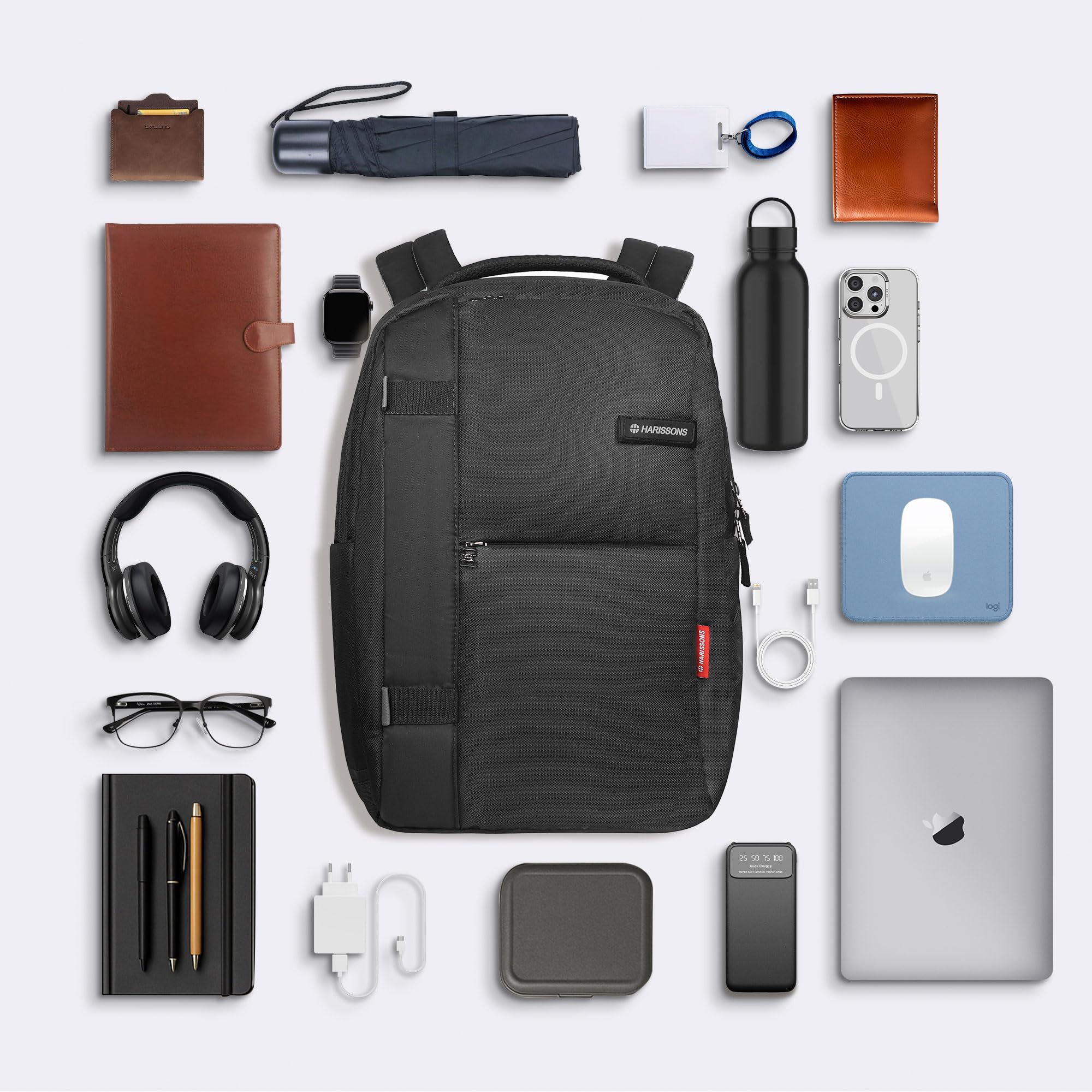HARISSONS Hilux 15.6 Inch Laptop Backpack | Fisio-Fit Backstraps | 23L Semi-Formal Office Bag for Men & Women | Lightweight Commuter Backpack with Trolley Sleeve and Reflective Strips 1