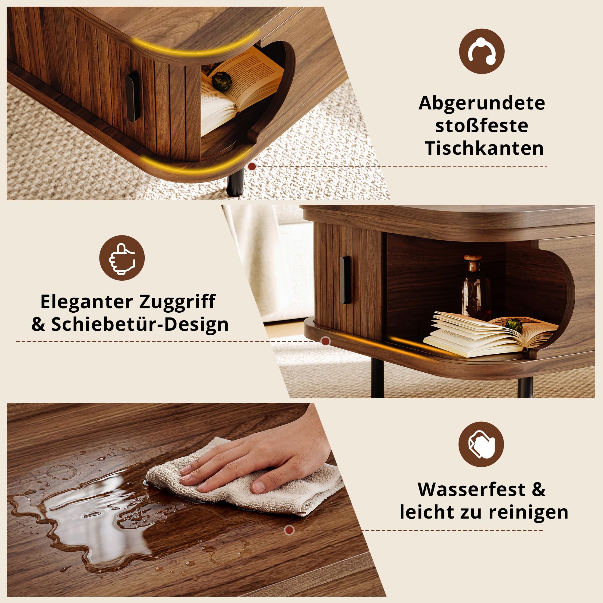 IRONCK Couchtisch höhenverstellbar, Wohnzimmertisch mit Stauraum, Holz Kaffeetisch mit Schiebetüren, verstecktes Fach, offenes Fach, für kleine Räume, Wohnzimmer, Homeoffice, 101x51x52cm, Walnüsse