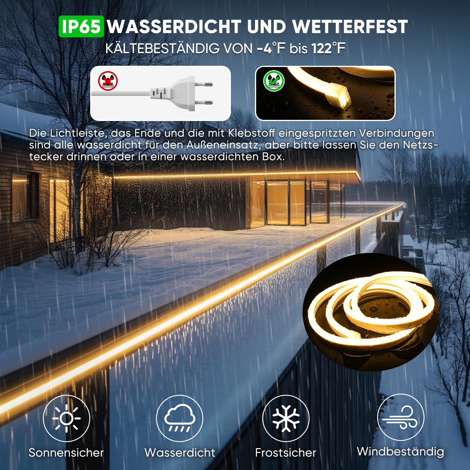 Shine Decor Neon LED Streifen 20m AC 230V IP65 Wasserdicht LED Band 120 leds/m Flexible Lichterketten Warmweiß