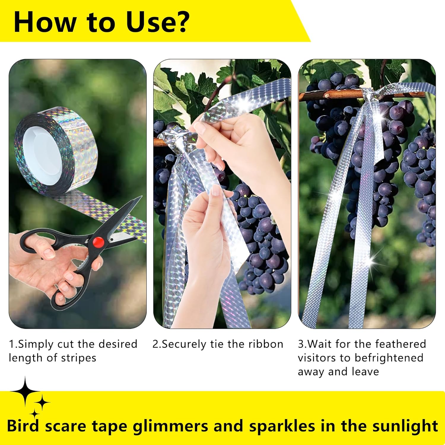 Bird Scare Reflective Tape, 262 Feet per Roll, Double-Sided Reflective, for Repelling Sparrows and Woodpeckers, Suitable for Outdoor Use in Homes, Gardens, Farms, Orchards,Outdoor - Image 9