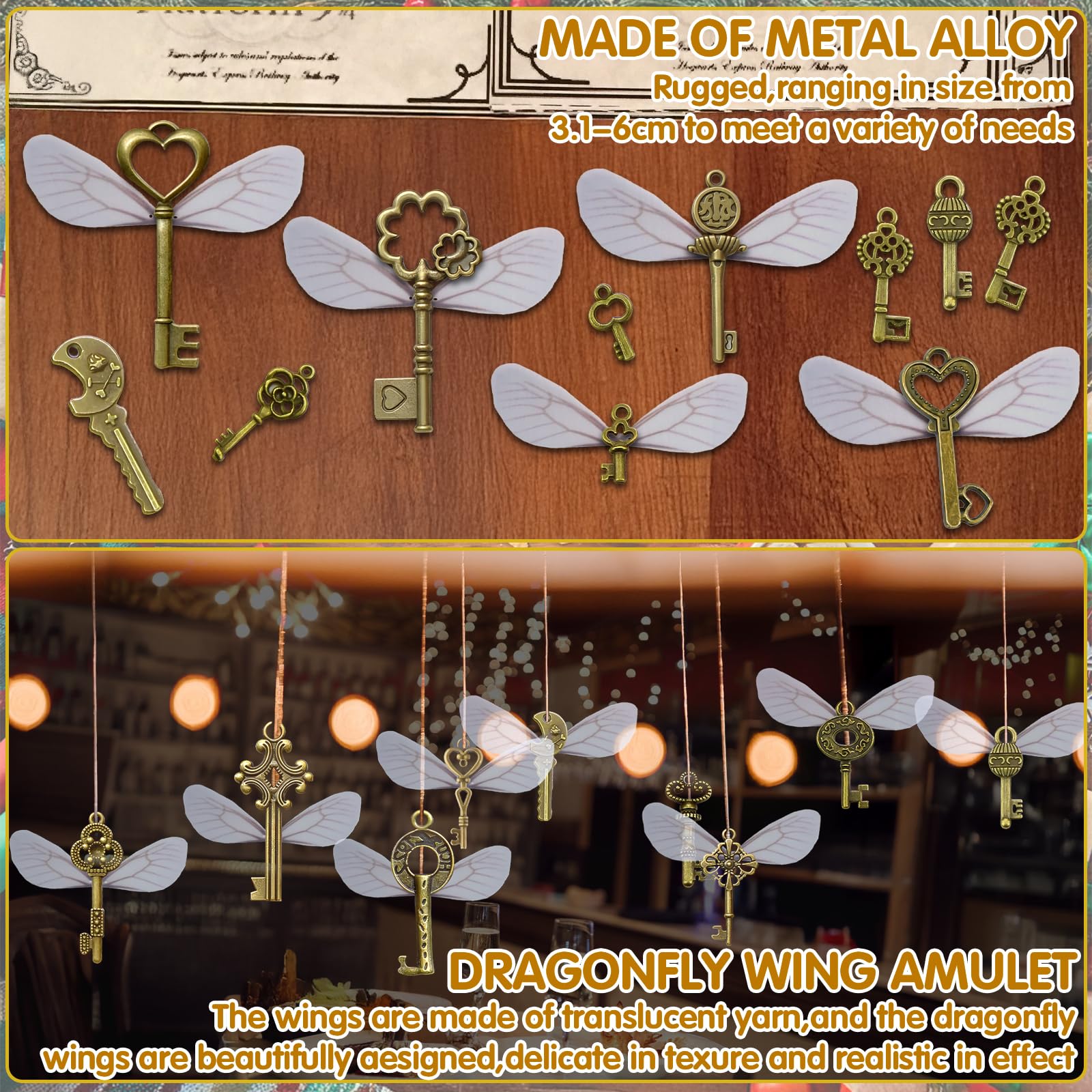 Sweieoni Vintage Sleutel Decoratie Antieke Hanger Set 40 Stuks Decoratieve Sleutels Retro Hangers Met Libellen Vleugel Bedelset Voor Diy Antiek Brons Ca 1 5 5 Cm 661521741