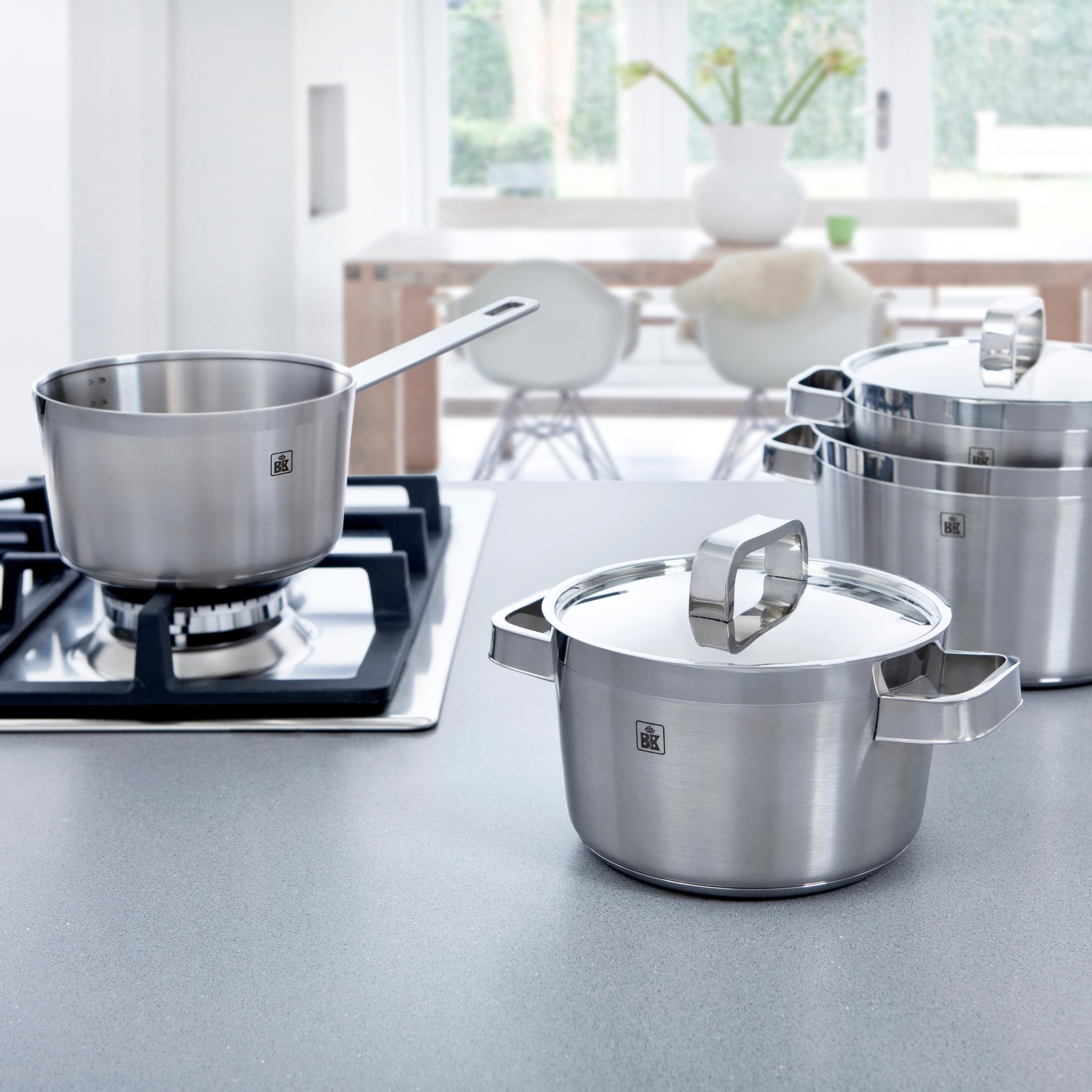 BK Conical Profi Batteria di Pentole Inox 18/10 4 Pezzi con Coperchi | Acciaio inox 18/10, coperchi in acciaio inox, induzione, forno fino a 230 °C, lavastoviglie