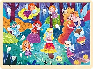 MoinKidz 48 Piece Puzzles for Kids Ages 4-8, Each Piece is Unique, Fairy Night Wooden Jigsaw Puzzles for Kids Ages 3-5 with Puzzle Tray, Preschool Toddler Puzzle for 3 4 5 Years Old Girls