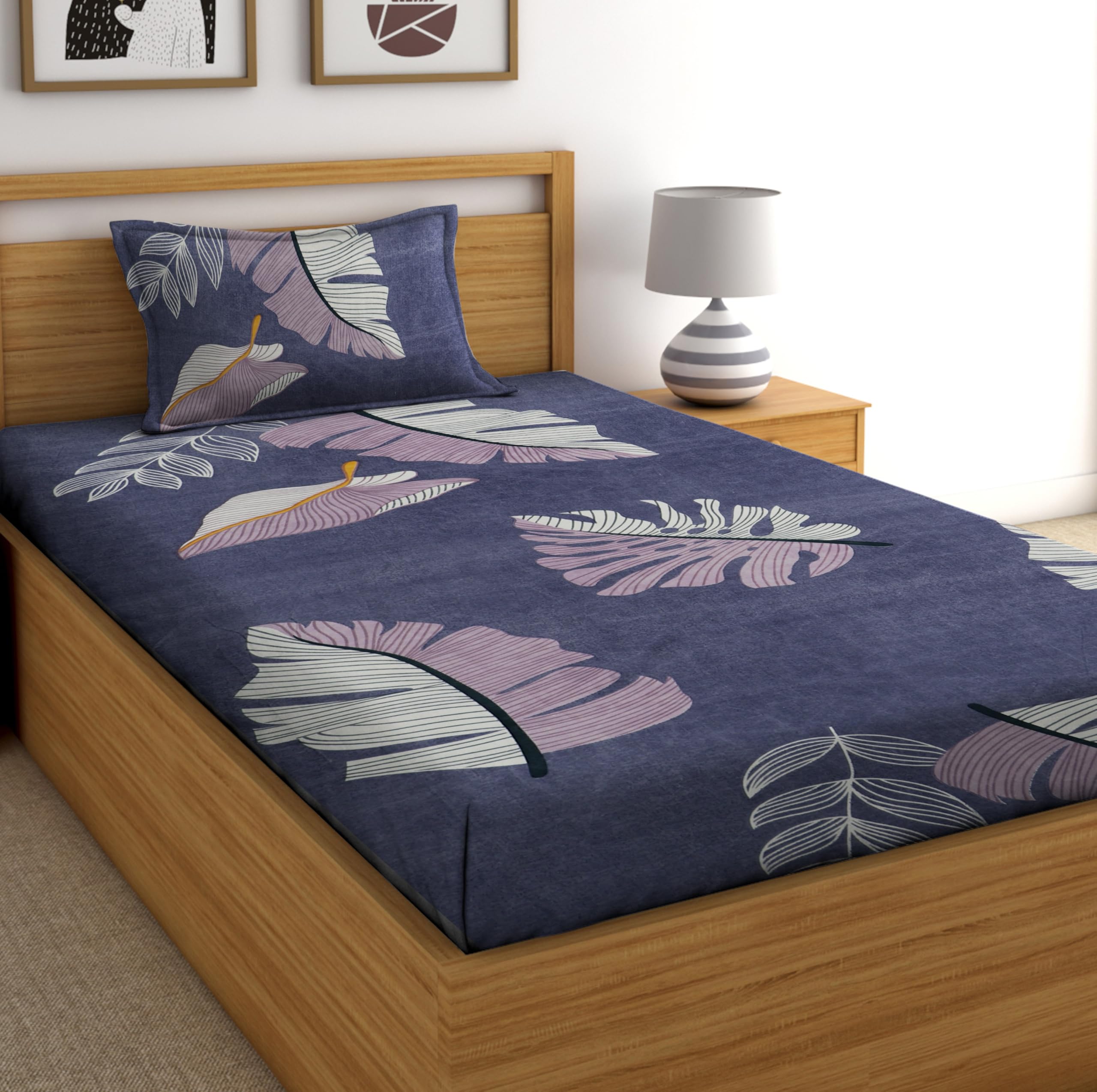 DECORUM Glace Cotton All Around Elastic Fitted Single Bedsheet (72"x48") with 1 Pillow Cover | Soft, Smooth & Wrinkle-Free Fabric | Fits Up to 6" Mattress | 200-220 TC-image-14