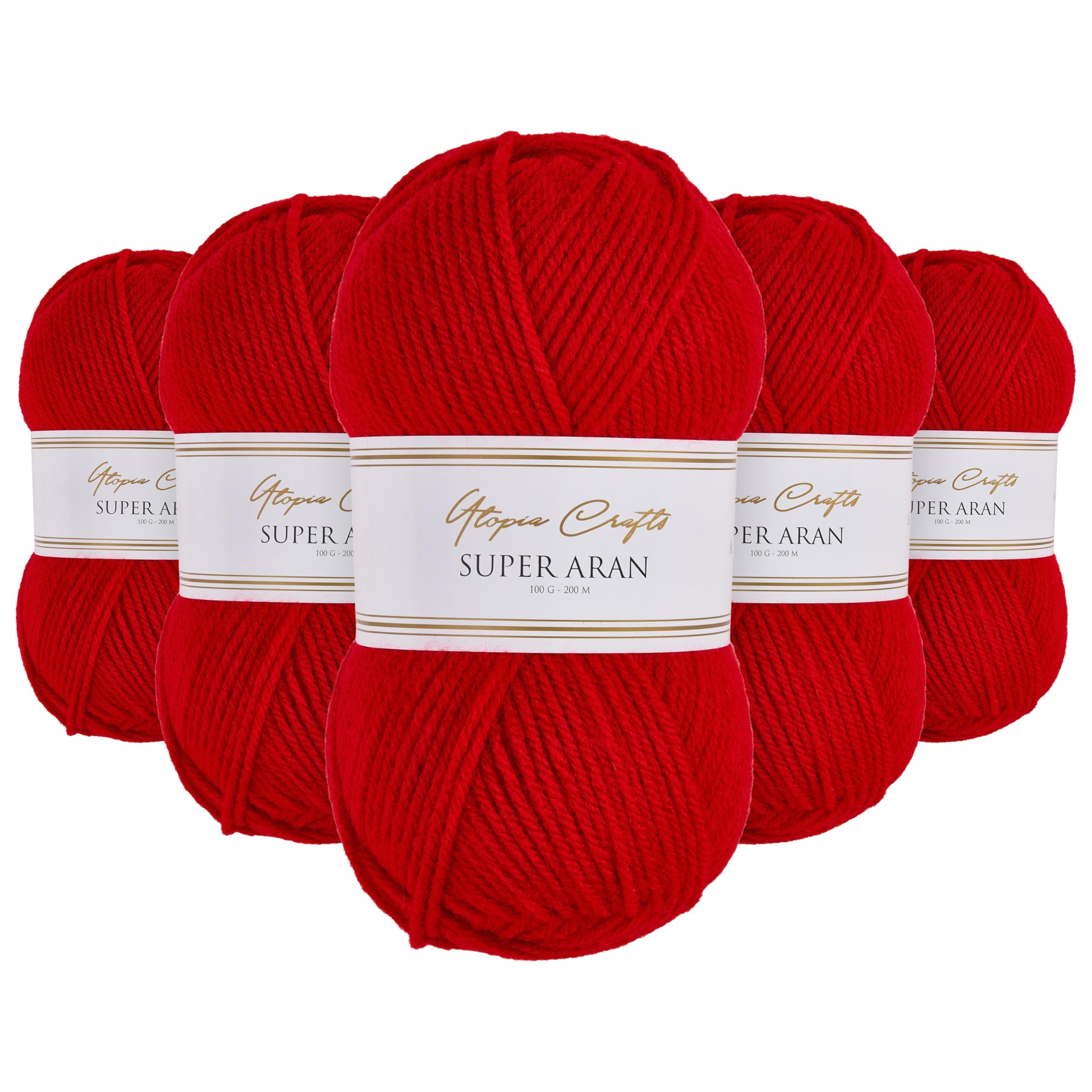 Utopia Crafts Super Aran Knitting and Crochet Yarn 5X 100g (Scarlet Glow)