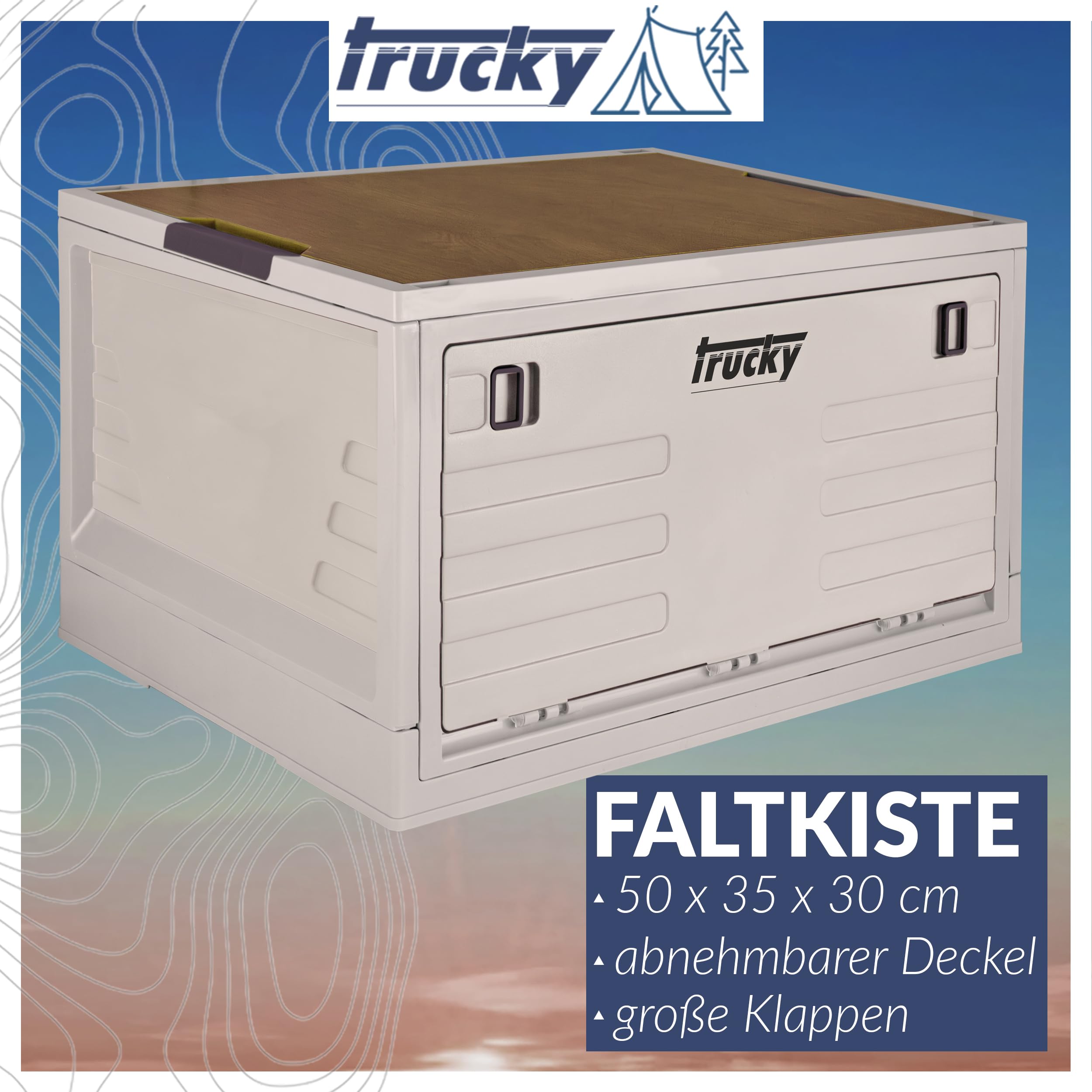 Trucky Caja de Almacenamiento 45 L, 50 x 35 x 30 cm Camping Caja Plegable Caja de Almacenamiento con Tapa Beige