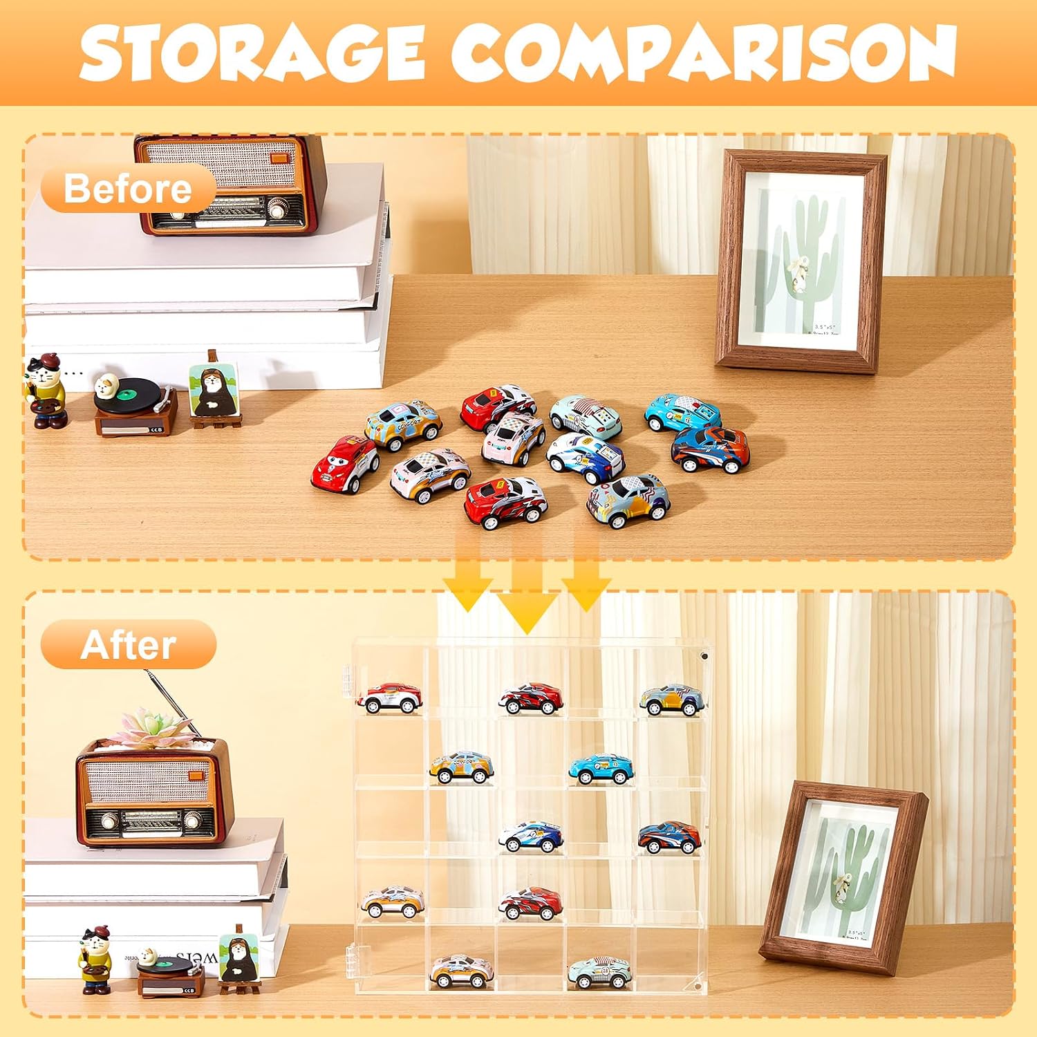 Wonderjune 4 Pack Acrylic Display Case 11 x 11 in, 25 Compartments Hanging Display Shadow Box Wall Mounted Storage Organizer Showcase with Magnetic Door for Collectibles, Figures, Rocks