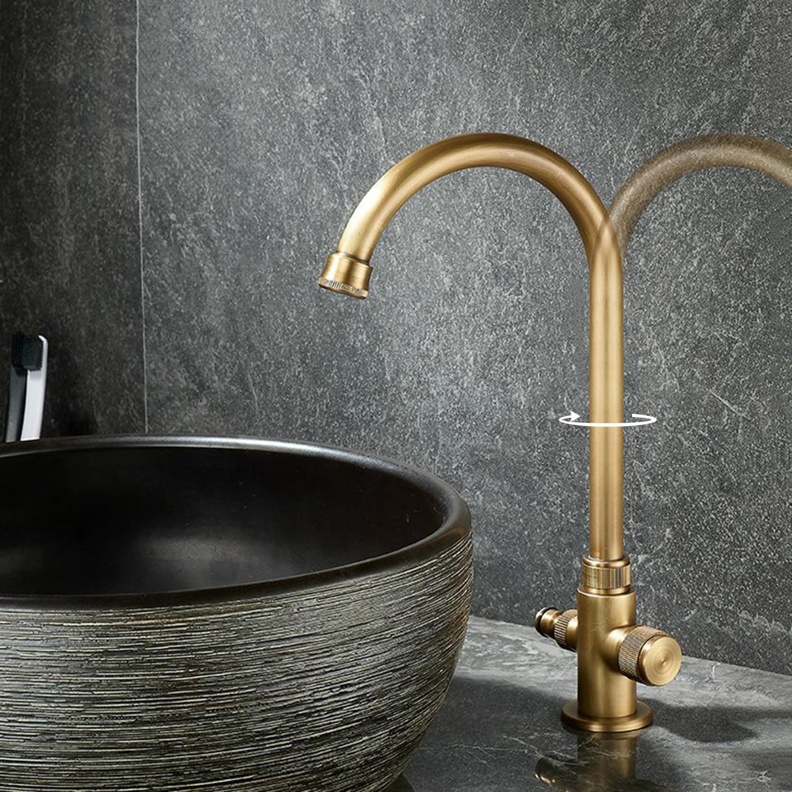 Grifo con Doble Salida De Agua para Lavadora Mezclador Lavabo De Latón Monomando Solo Agua Fría,Negro