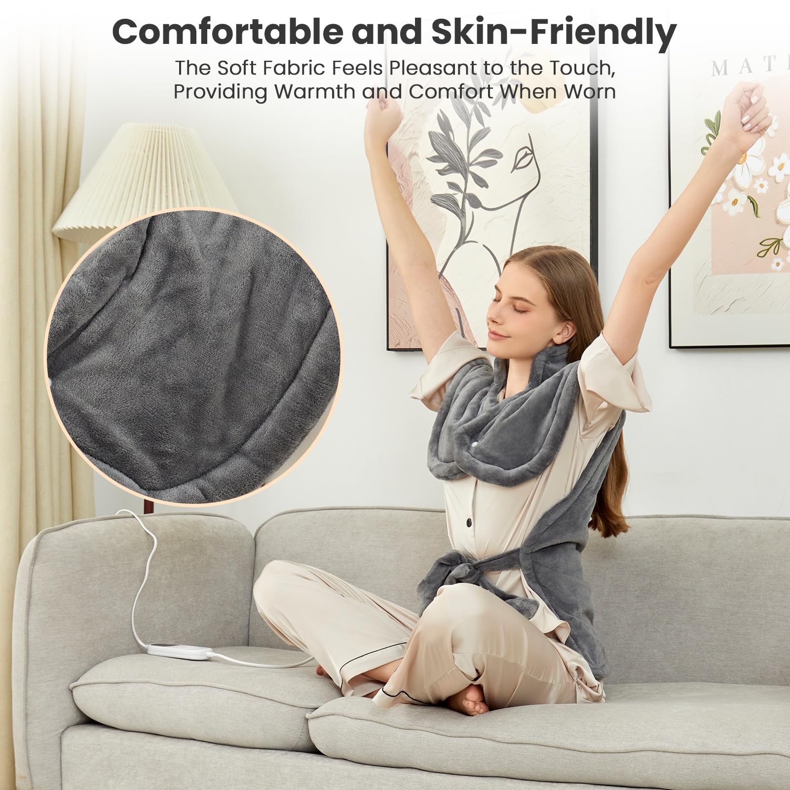Uplayteck Coussin Chauffant Cervicales Dos et Epaule, 6 Minuteries et 8 Températures, 94 X 61cm Coussin Chauffant avec Élimination des Acariens et Mode Veille, Arrêt Automatique et Chauffage Rapide