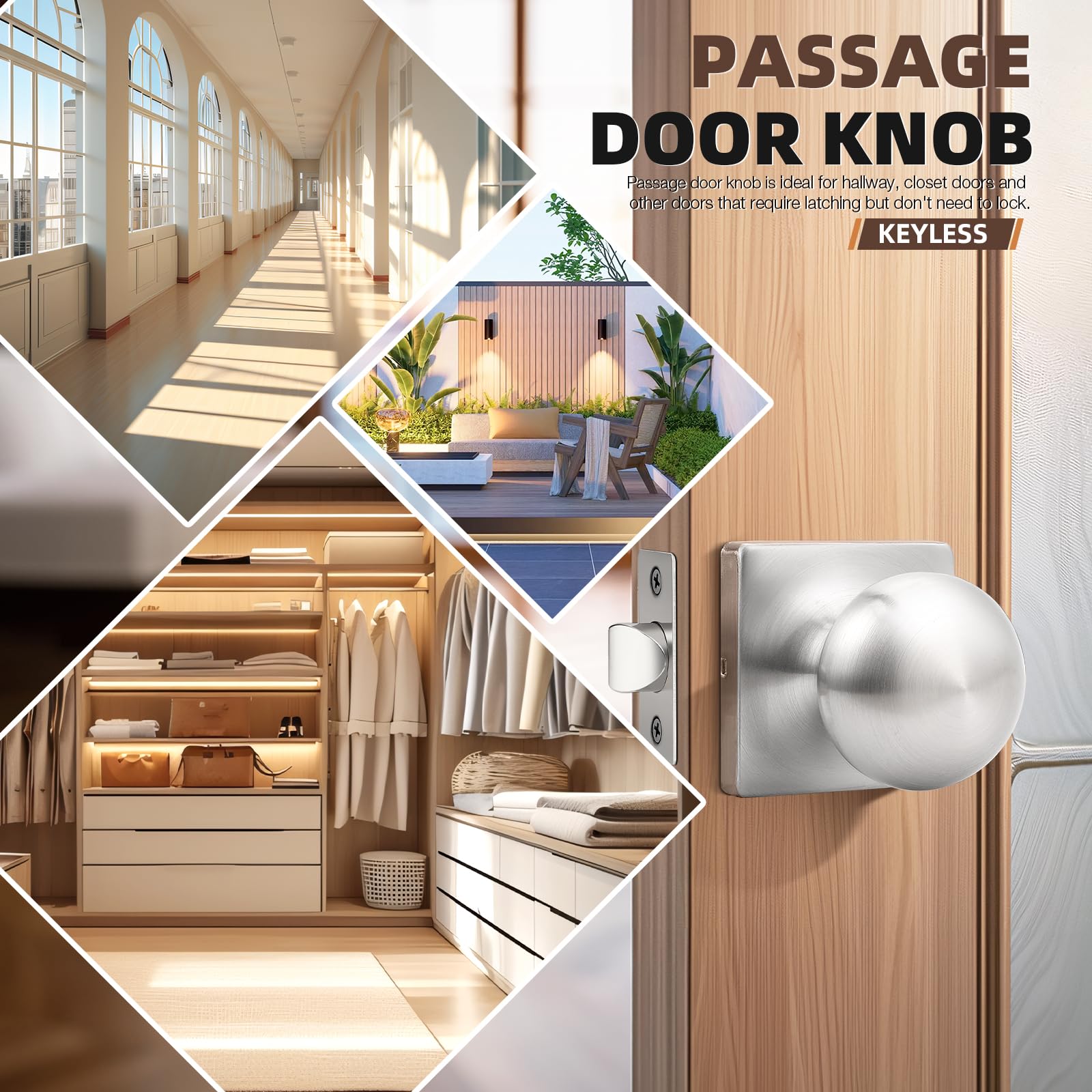 Brushed Nickel Passage Door Knobs - 5 Pack -3