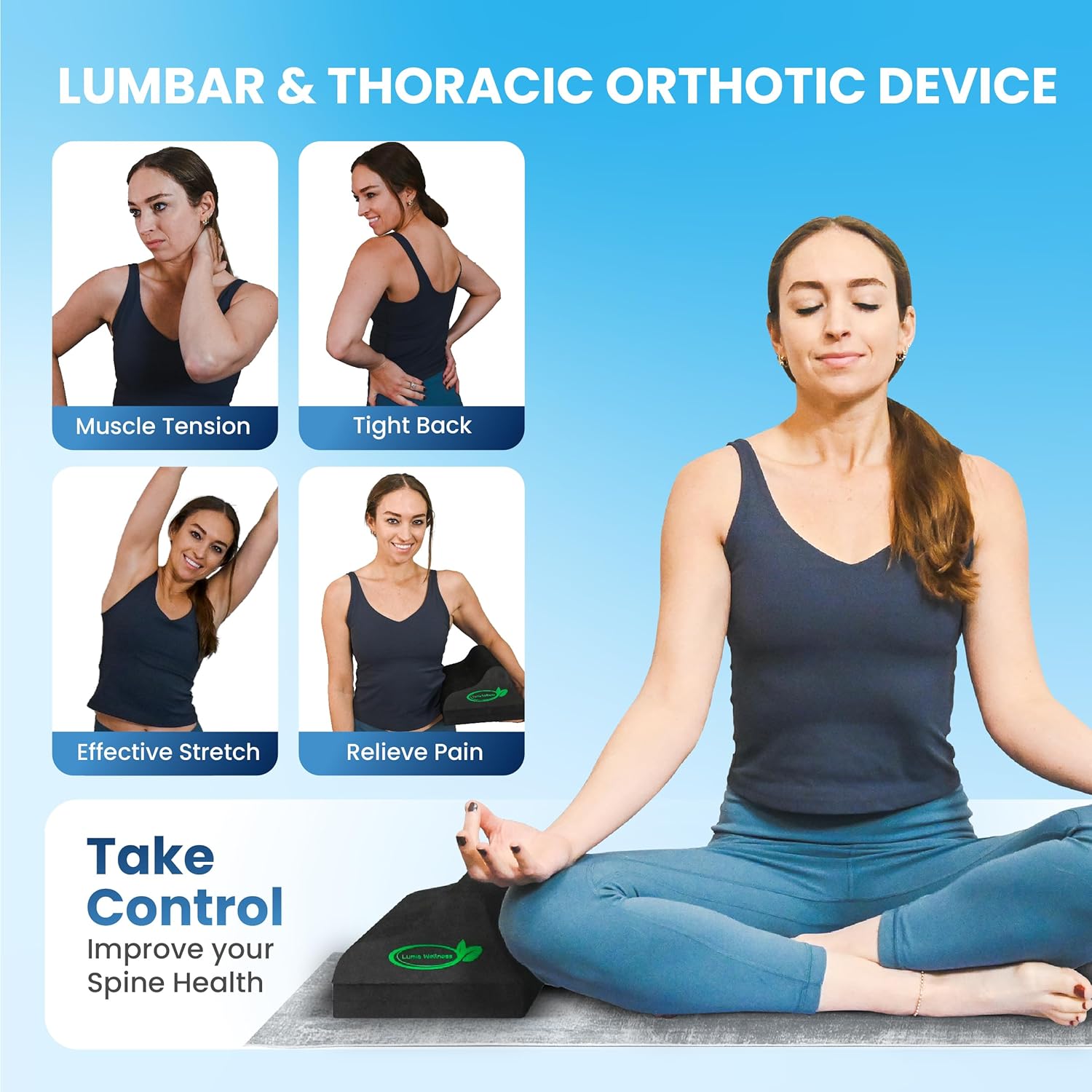 Lumia Wellness Lumbar Traction Block, Chiropractic Back Stretcher for Pain Relief, Lumbar Decompression, Lumbar Lordosis & Thoracic Kyphosis Correction - Image 5