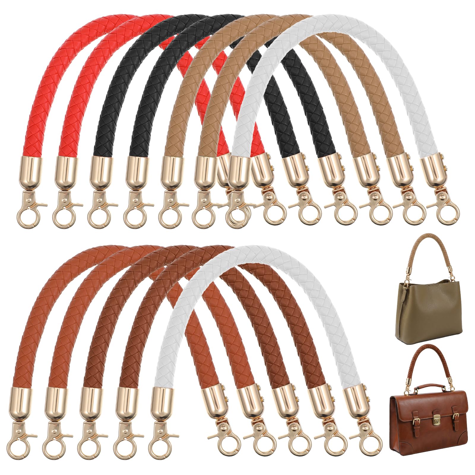 Photo 1 of 12 Pack Shoulder Bag Purse Handles, 11.8" Short PU Leather Purse Straps for Handbags, Braided Handles with Lobster Buckles for Bag DIY Accessories (6 Colors)