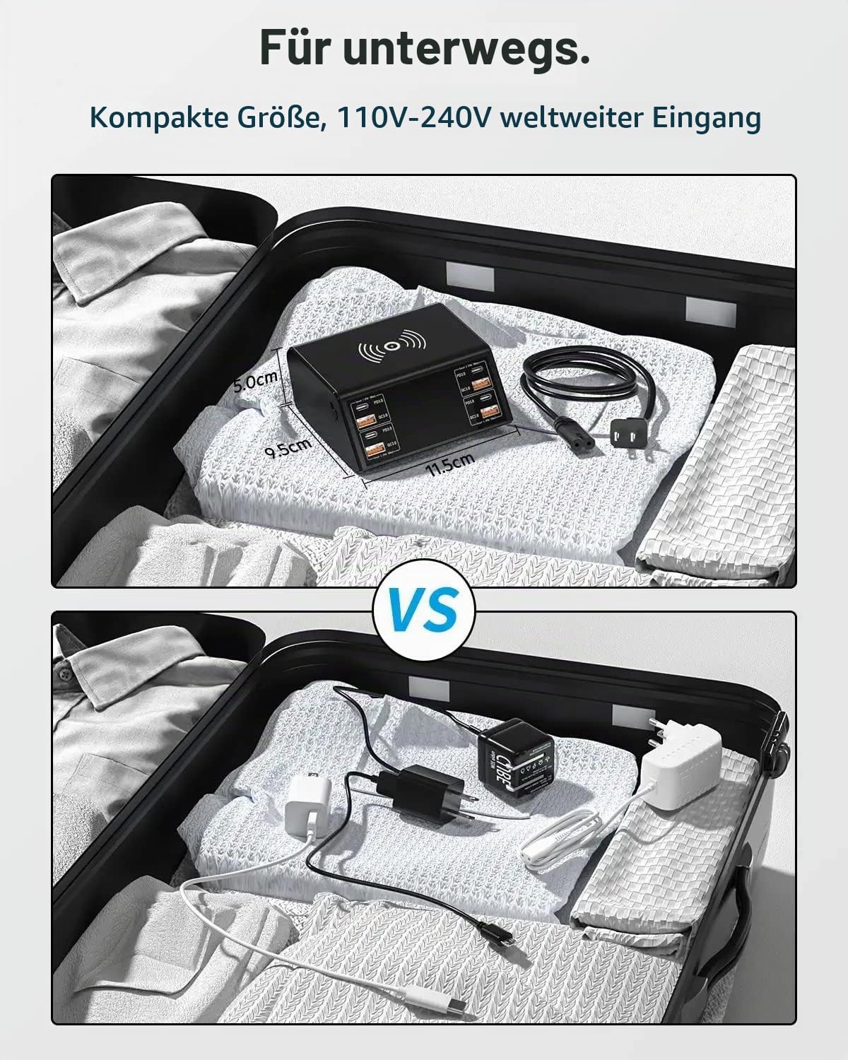 Multi USB Ladestation 100W Mehrere Geräte Ladegerät mit LED Bildschirm Kabelloses Schnell Induktives Ladegerät 8 Ports mit 18W QC3.0 USB und 27W PD-Schnellladungsport für iPhone iPad Samung