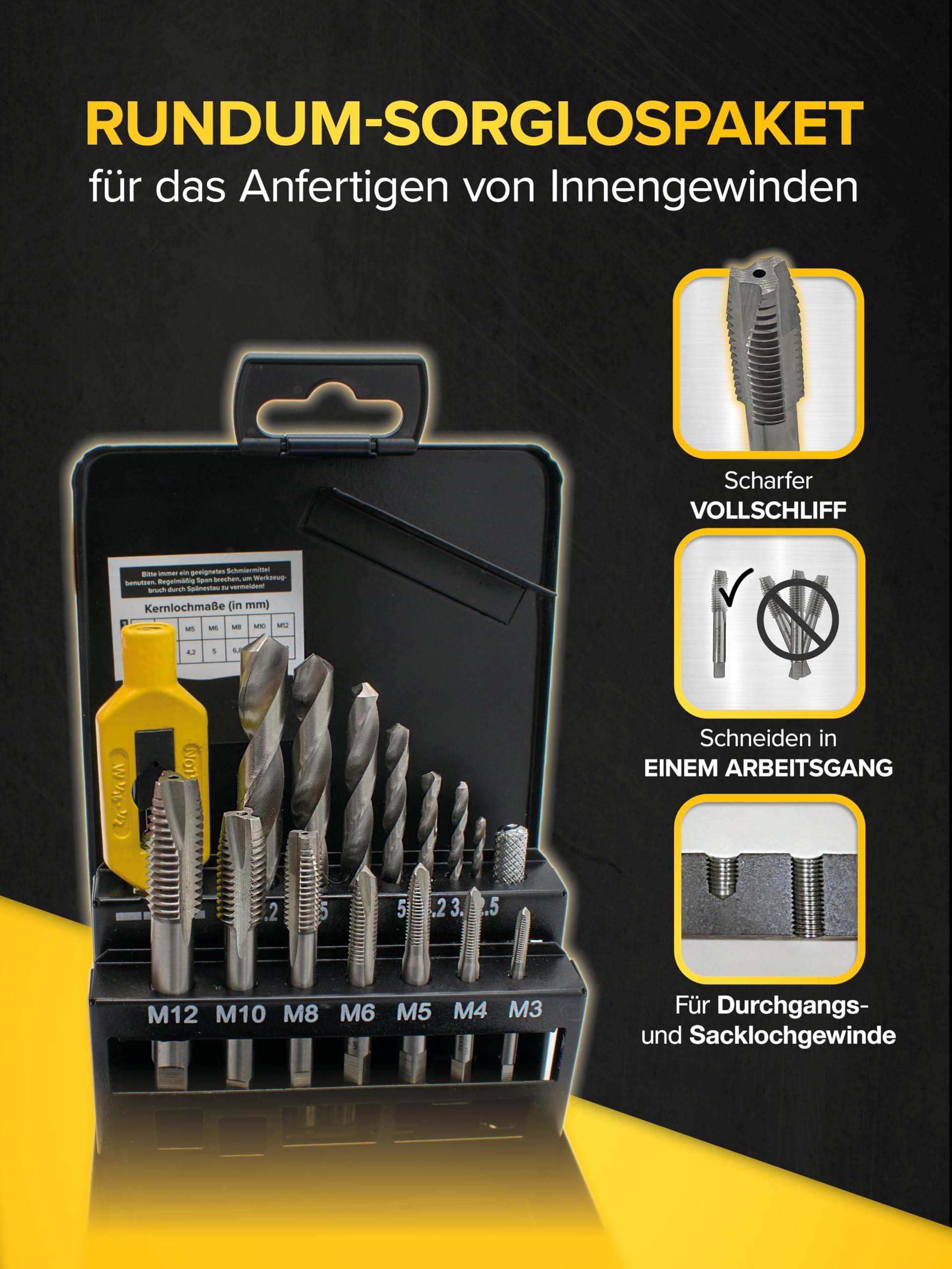 monkeystrong Gewindeschneider Set M3-M12, Gewindebohrer mit Kernlochbohrer