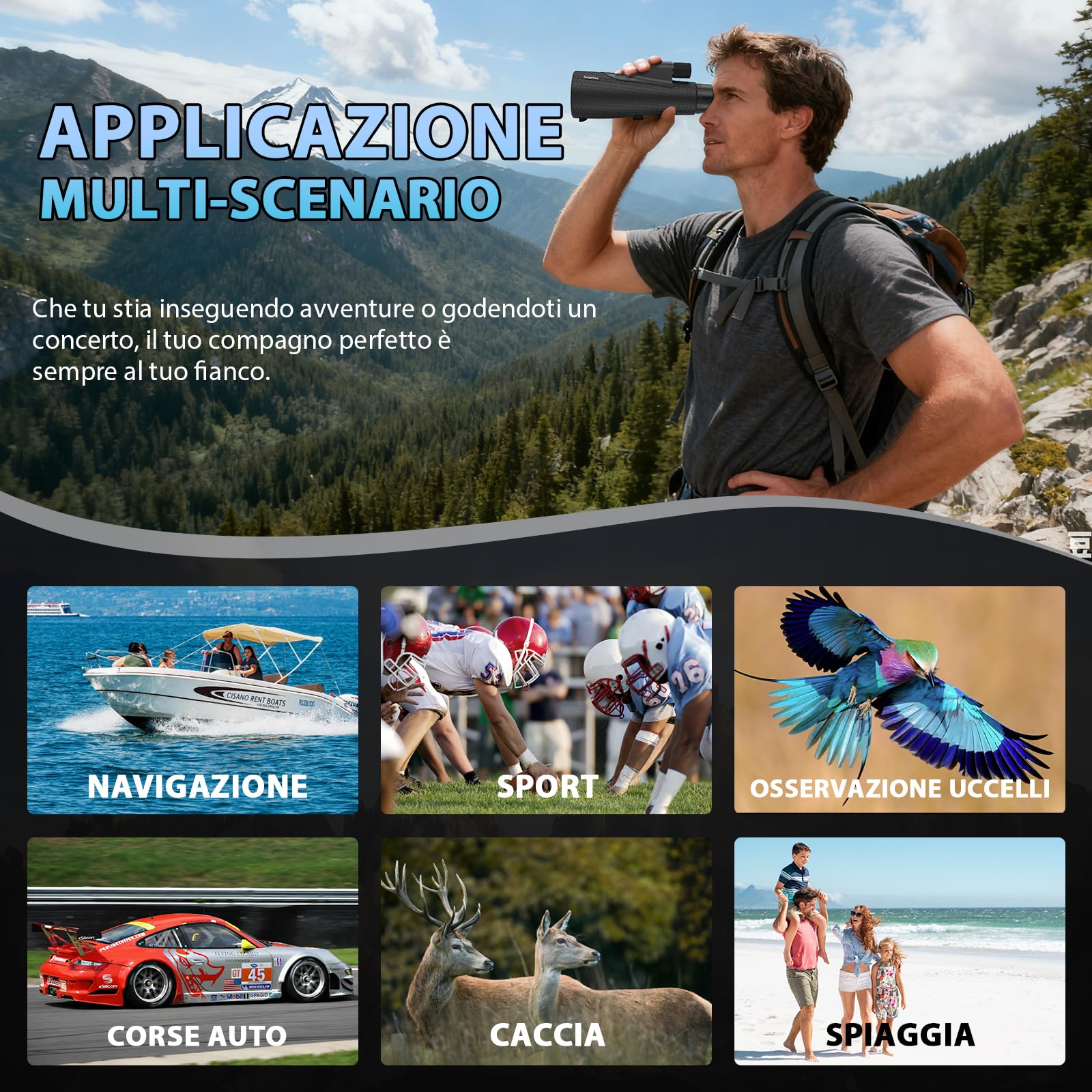 Sogries Monocolo 15x55 con Treppiede e Adattatore Smartphone | Prisma BAK4 e lenti FMC | Obiettivo 55 mm luminoso | Rotazione 360° | Design antiscivolo | Cinturino da polso incluso