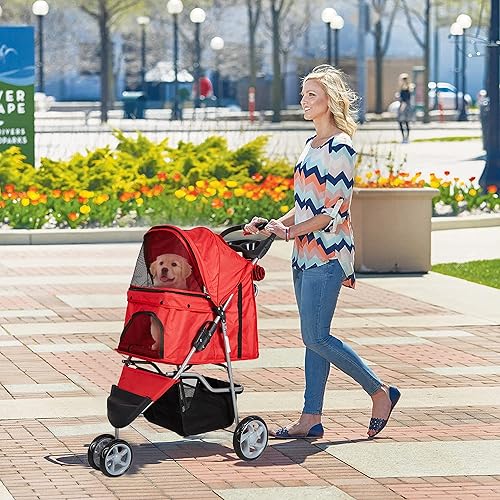 Miniatura 2 de Cochecito plegable para mascotas Elite Jogger Kitten Puppy Easy Walk Dog Cat Small Animals Travel Carrier con rueda delantera giratoria 360 rojo