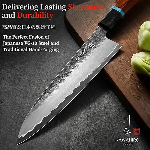 Miniatura 3 de KAWAHIRO Cuchillo de chef japonés, cuchillo de cocina VG10 forjado negro de 8.268 in, cuchillo de chef profesional hecho a mano con mango