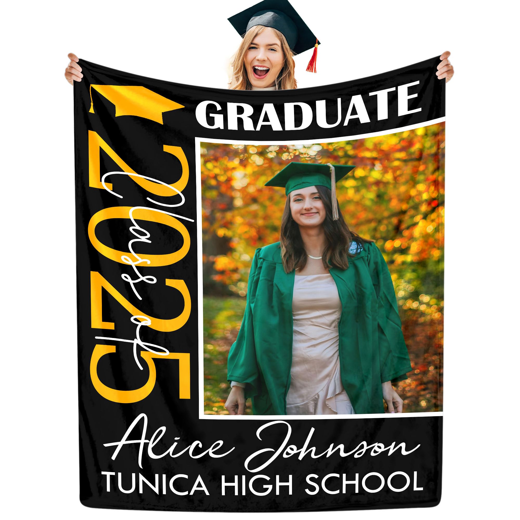 YESCUSTOM Custom Graduate Blanket with Photo Collage Personalized Picture Blanket for Class of 2025 Graduates Customized Throw Blanket Gifts for