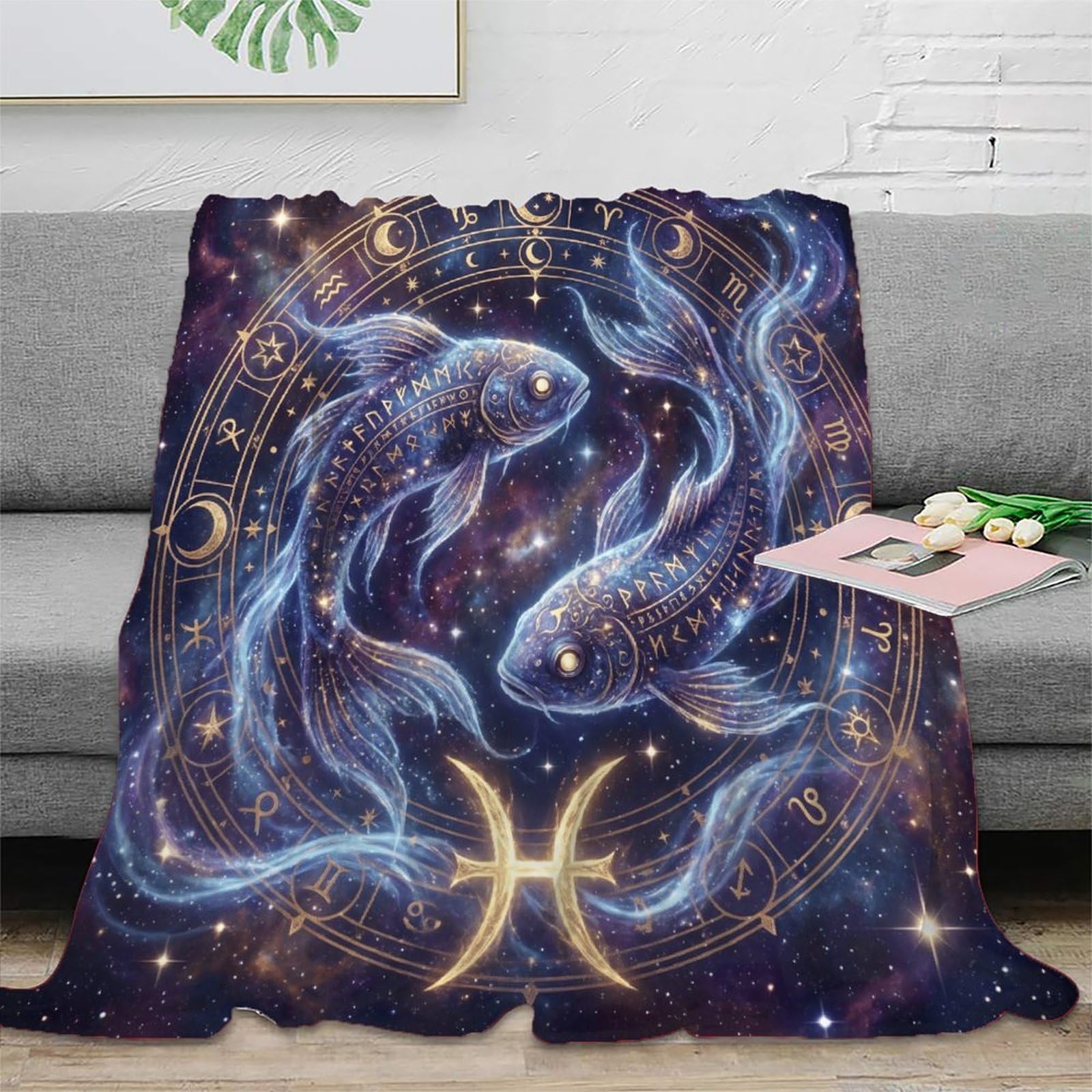 H3B8U2Y5 Pisces Zodiac Constellation Flannel Throw Blanket, Bedroom Nap Use