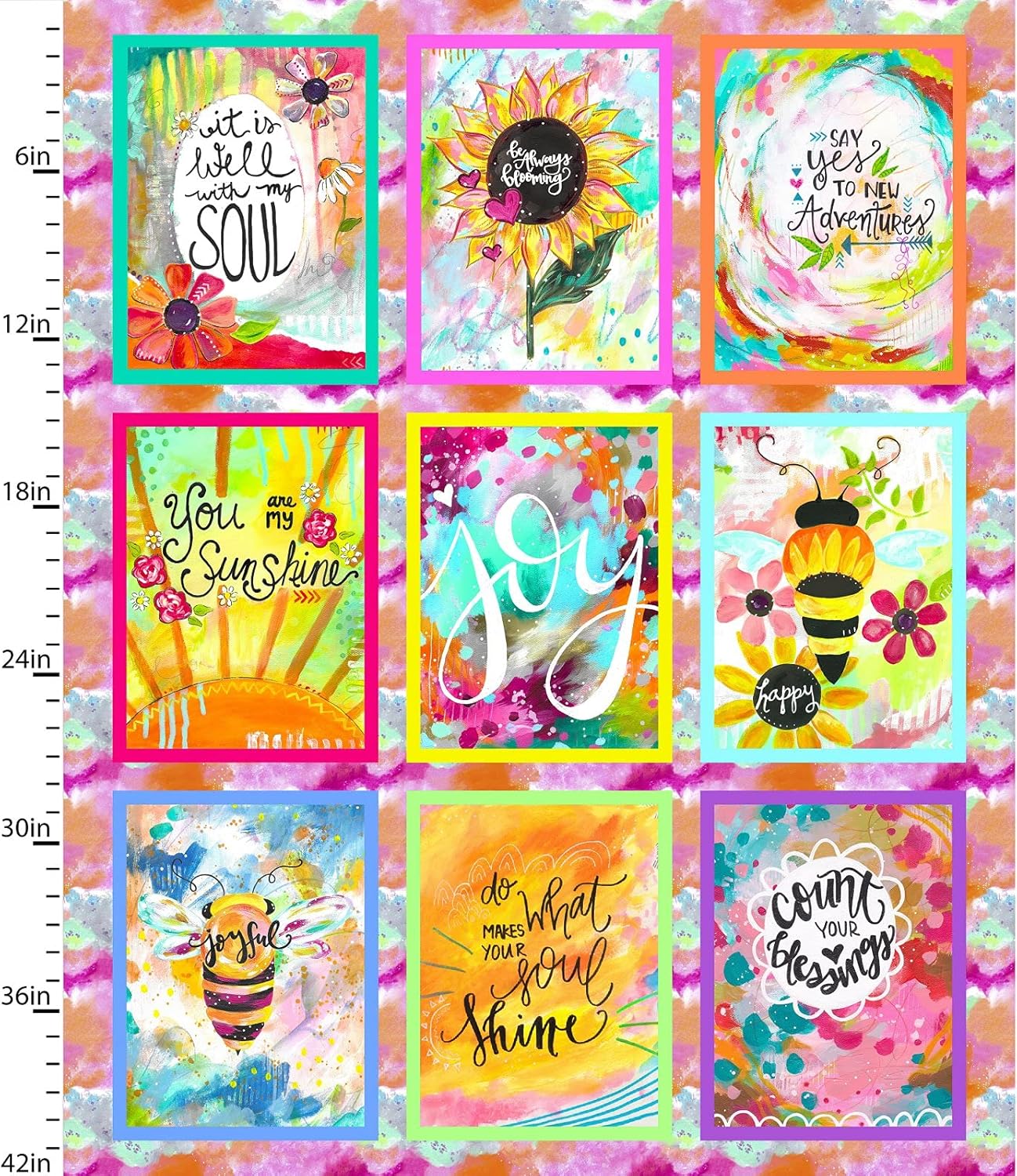 Joy Blooms Cotton Fabric 9 Panels of Best Wishes 3 Wishes Fabric