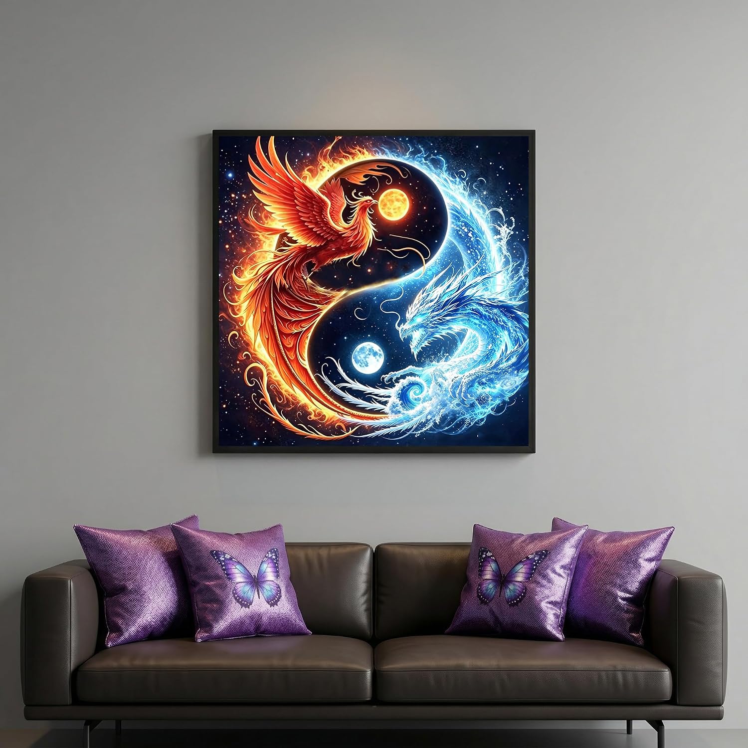 5D Dragon and Phoenix Diamond Painting Kits for Adults Beginners, Full Drill Round Diamond Art Kit for Home Wall Decor, DIY Paint with Diamonds Crafts for Stress Relief, Gift for Women-13.8 "x13.8"