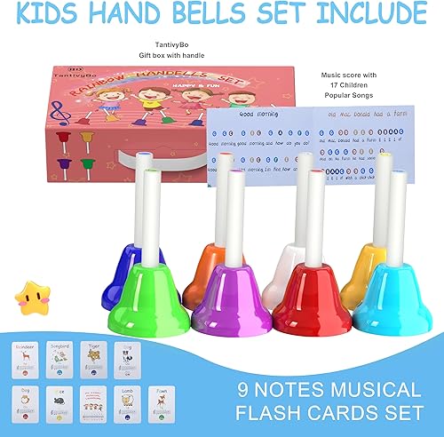 Miniatura 2 de Juego de campanas de mano, 8 notas musicales con 17 canciones, juguete musical, instrumento de percusión para niños pequeños, niños, para el día del