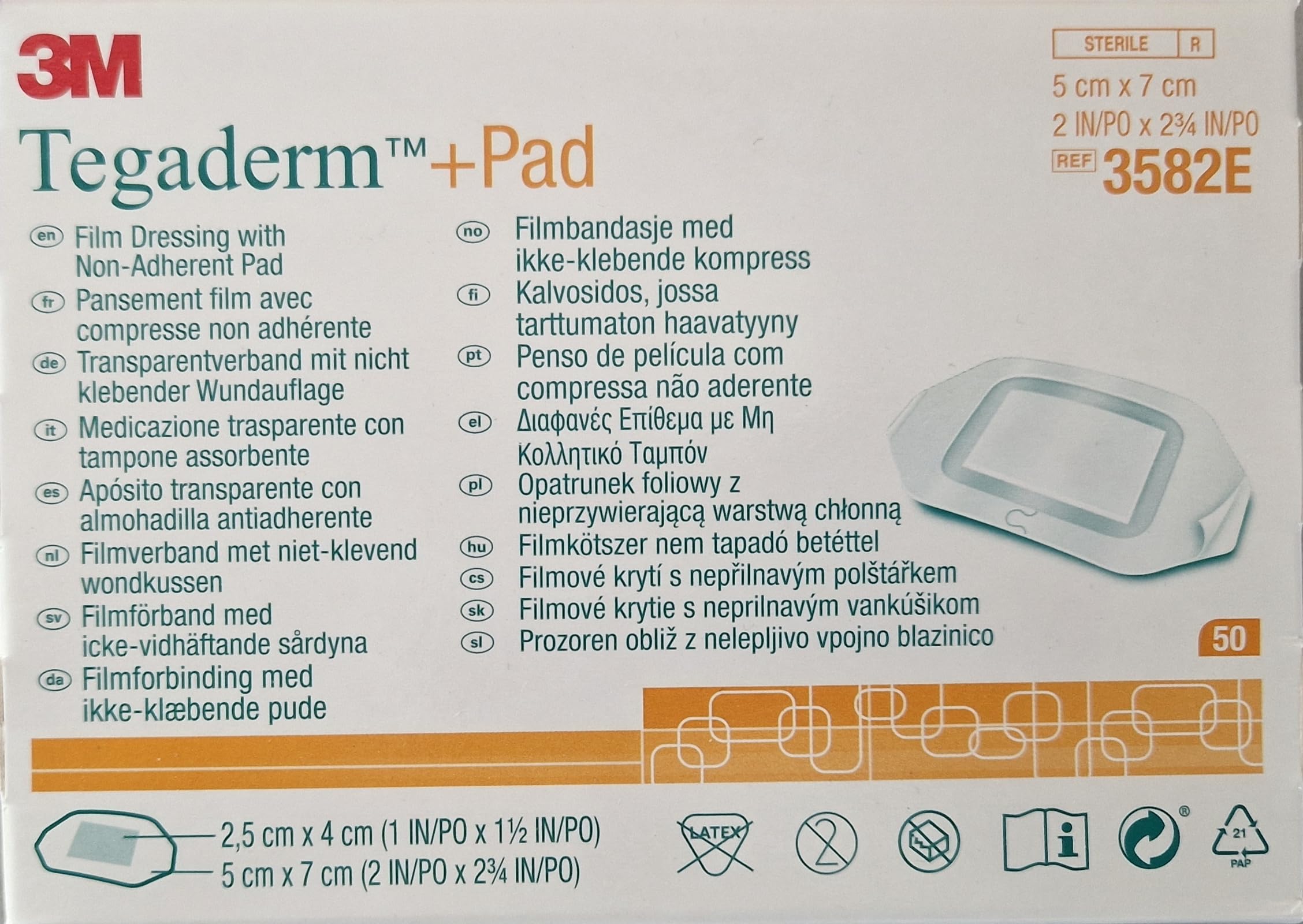 Tegaderm 3582 Bandages, Pad 3M, 5 cm x 7 cm (Pack of 50)