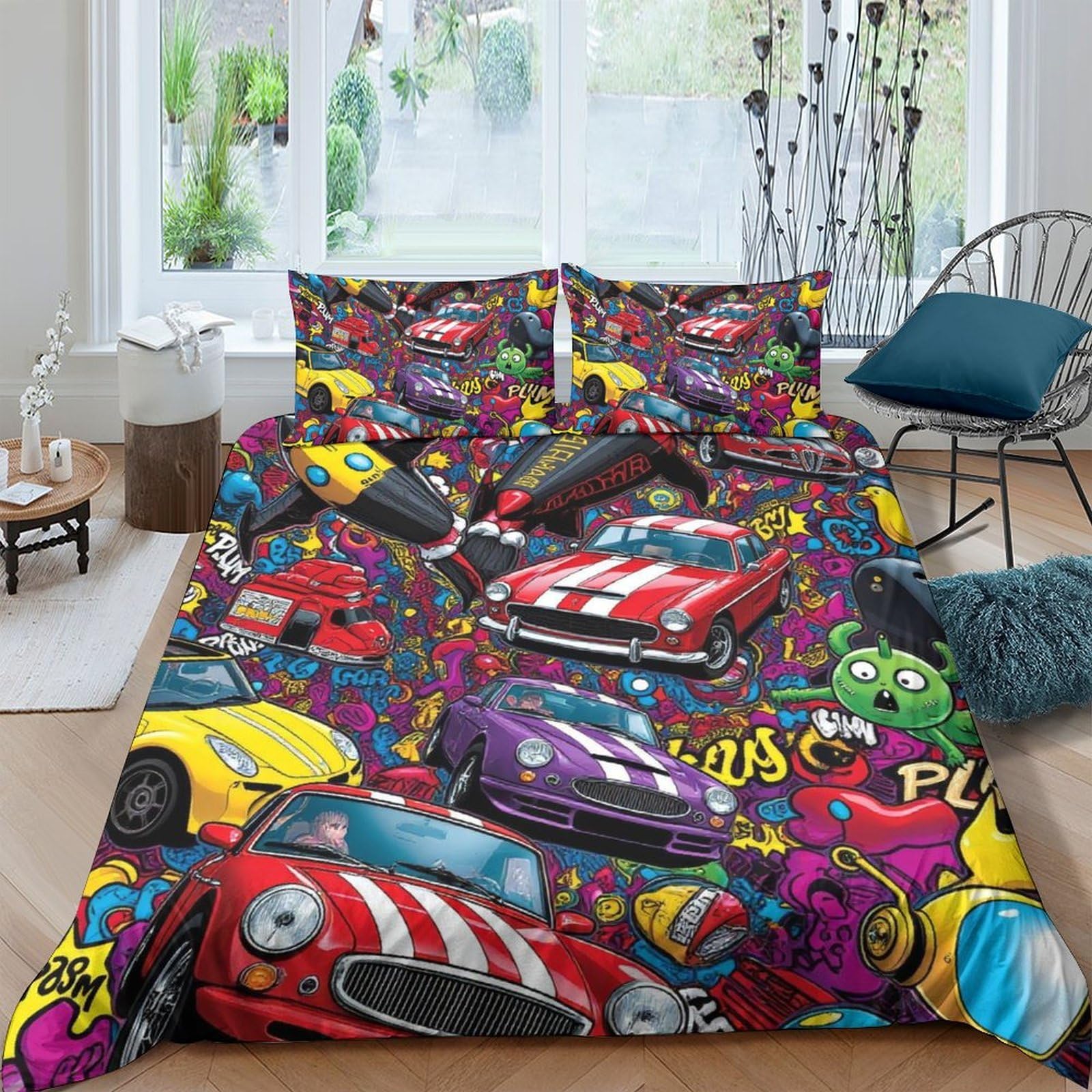 Ctjqhvkz Style-4 3D Printed Racing Car Fitted Sheet Microfiber Soft Breathable Graffiti Bed Cover For Bedroom Dorm Mattress Decor Single（135X200cm）