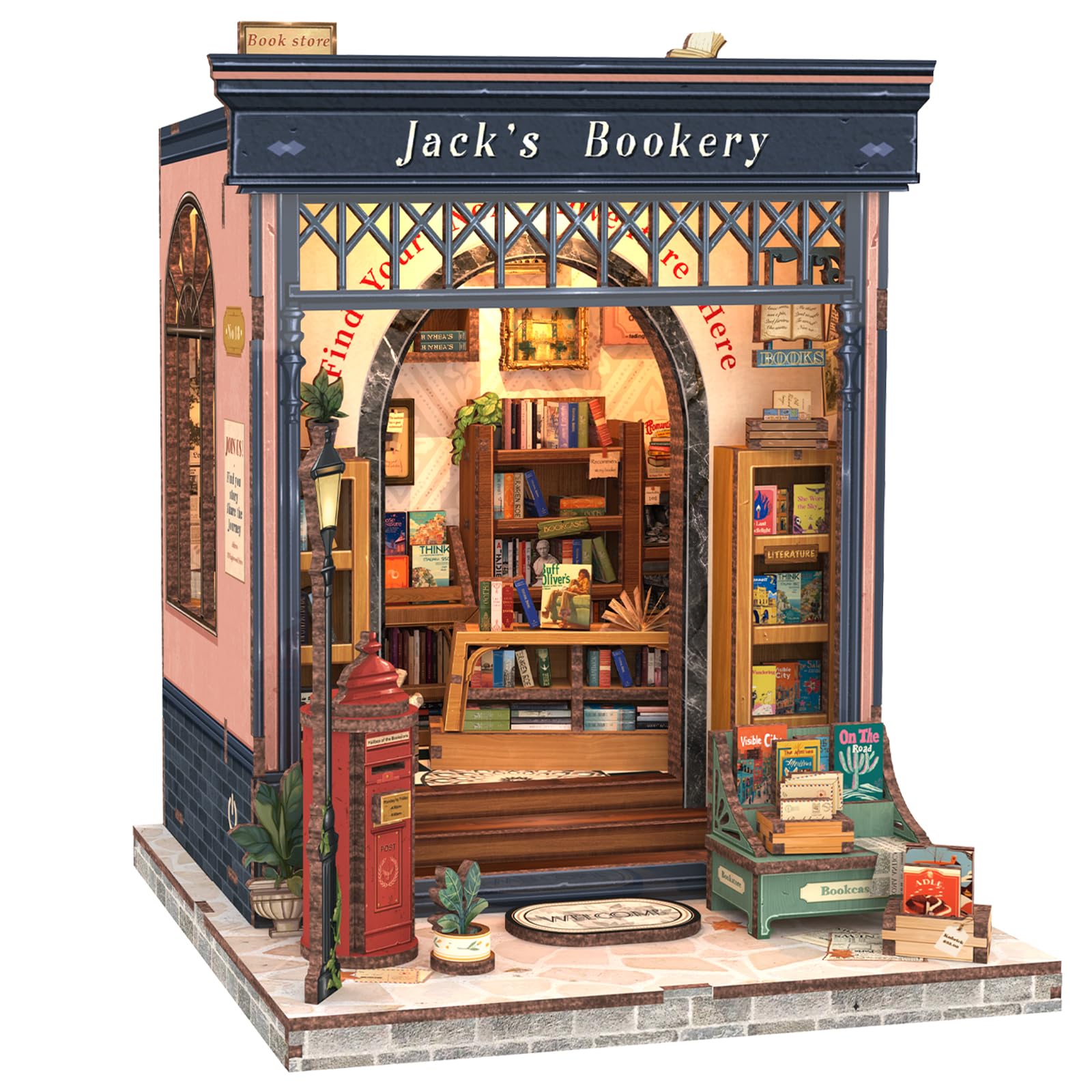 CUTEBEE Book Nook Kit - DIY Miniature House Dollhouse Kit for Adults and Teens, Booknook Tiny House Bookstore Library Bookshelf Decor 3D Wooden Puzzle, Gifts for Family, Friends (Jack’s Bookery)