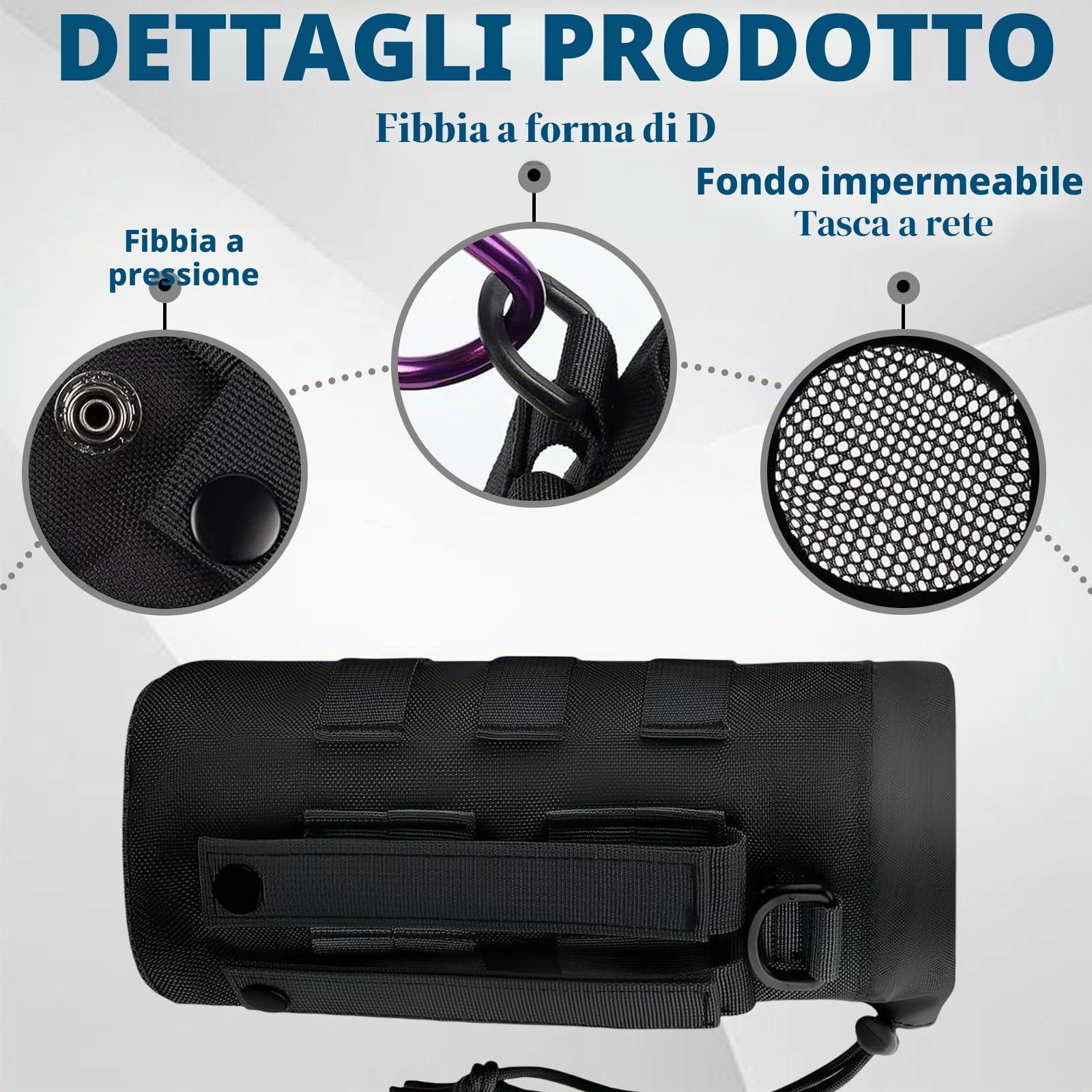 1000D Nylon Borsa per Borraccia Molle Militare Tattico a Prova di Perdite Porta Borraccia Zaino Tattico Portaborraccia,per Escursioni,Bicicletta,Sport All'Aria Aperta(Nero)