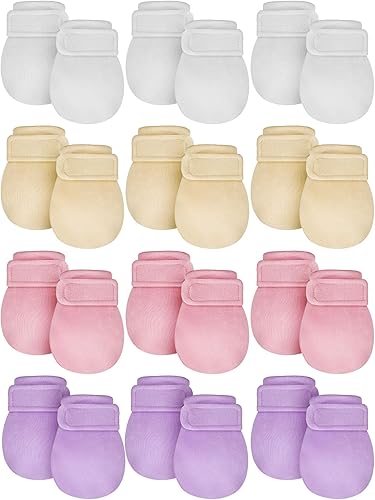 Newcotte 12 pares de guantes ajustables para bebés, guantes transpirables de algodón para recién nacidos, guantes cálidos para bebés para niños y