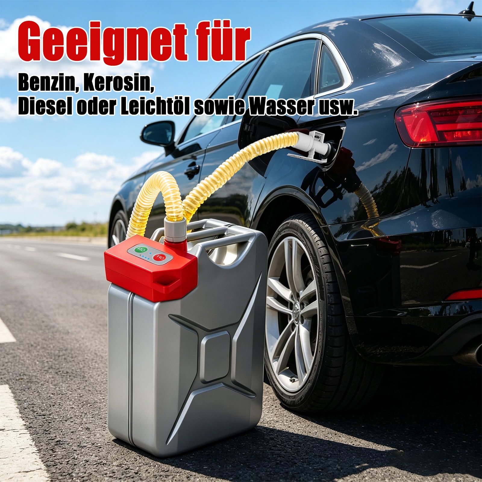 Kraftstoff Umfüllpumpe mit Auto-Stopp-Sensor,Aufladbare tragbare Dieselpumpe, Elektrische Transferpumpe mit 1.8M Schlauch, Dieselpumpe für Benzin, Diesel,Wasser und Öl