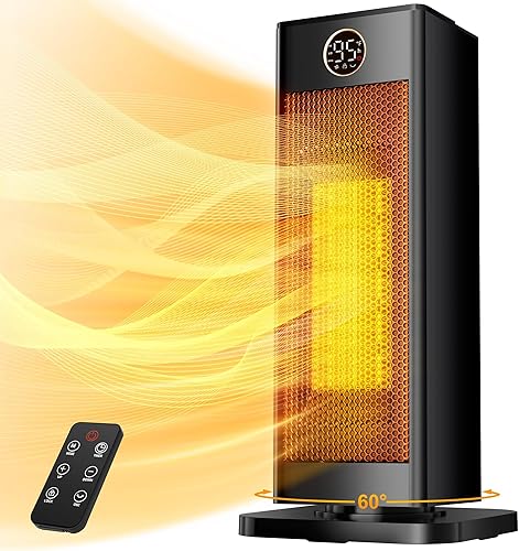 Space Heater Indoor, 1500W PTC Electric Heater with Thermostat and Timer, 2s Fast Heating heaters for Indoor Use Large Room Bedroom Home Office