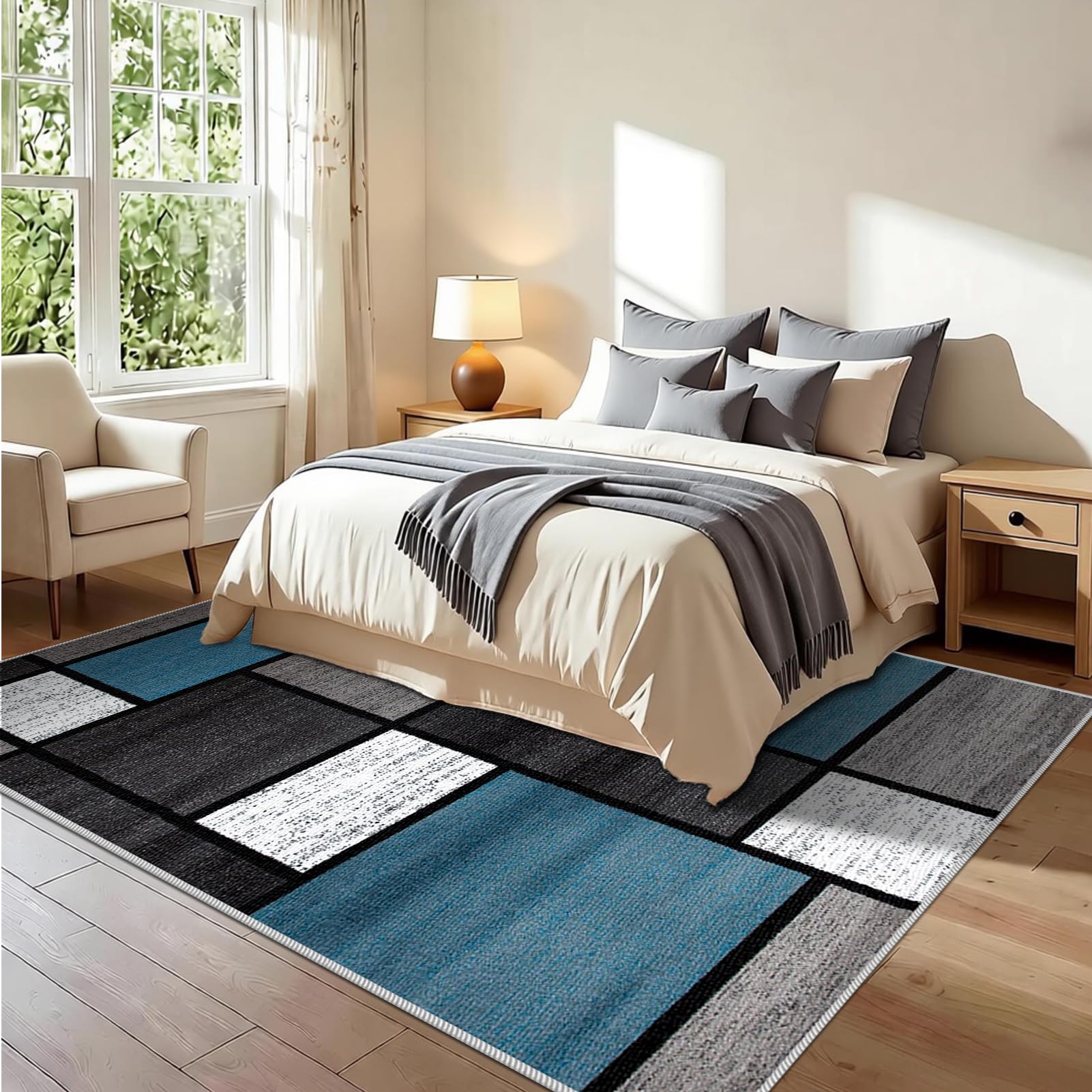 Dywan do sypialni, nadaje się do prania, dywanik nocny, 160 x 210 cm, duży, dywan do kuchni, do wnętrz, z krótkim włosiem, do sypialni, salonu, sypialni, sypialni, jadalni, pokoju dziennego, jadalni
