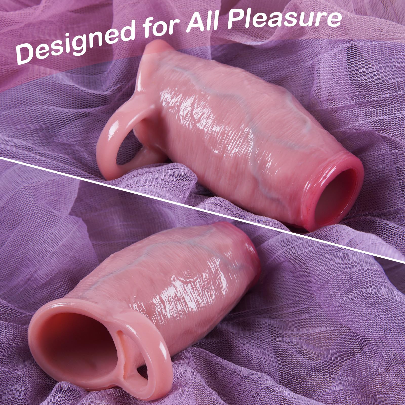 Guaina per pene ispessita realistica in silicone da 5,5 cm di diametro, riutilizzabile, con glande aperto e anello elastico per il pene,ritarda l'eiaculazione,migliora l'erezione,giocattolo per adulti