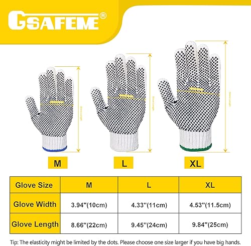 Miniatura 6 de GSAFEME Safety Work Gloves 12 Pairs Cotton with Anti-Slip Grip Dots for Construction,Warehouse Lifting,House Moving