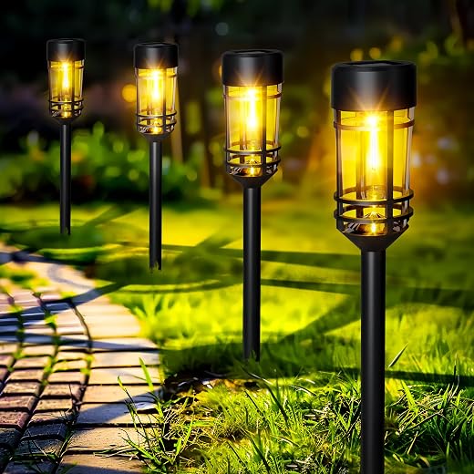 GIGALUMI Solar Pathway Lights 10 Pack, Outdoor Solar Lights Waterproof, Path Lights Solar Powered for Walkway Driveway Yard Patio Lawn Garden Decor (Warm White)