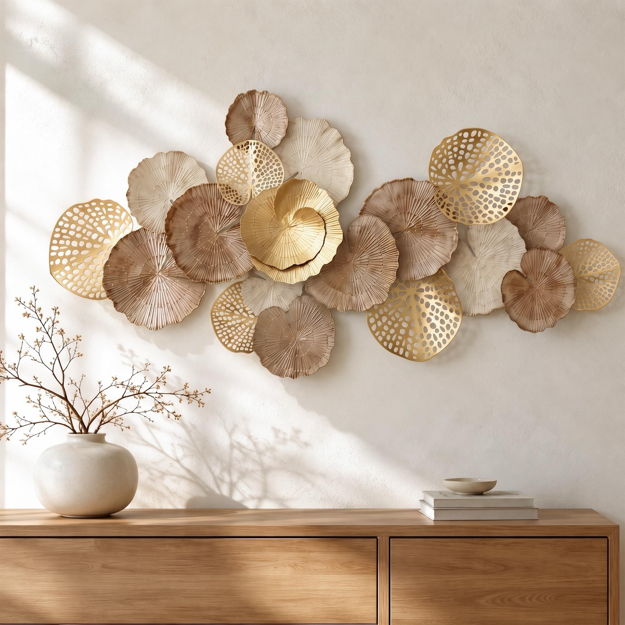 Generisch Wanddeko Metall,3D Lotusblatt Design Wanddeko Wohnzimmer150x68cm
