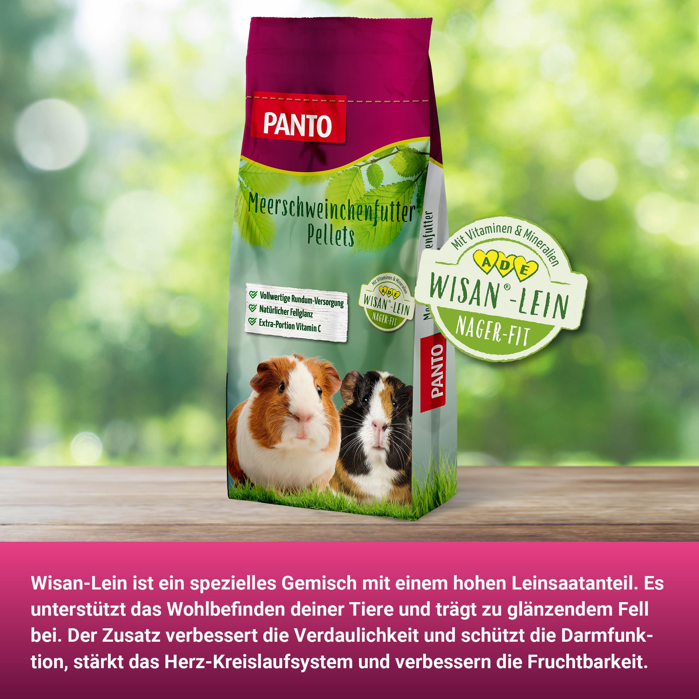 PANTO Meerschweinchenfutter Pellets 25 kg – mit Vitamin C & Luzernegrünmehl | Hochwertige Pellets mit Vitamin C, Luzernegrünmehl & Omega-3 – für Verdauung, Haut & Fell der Meerschweinchen