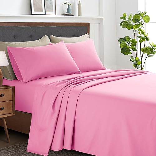 Ersmak Twin Size Sheets Set (3 Piece), Super Soft Brushed Microfiber Bed Sheets with 16 Inch Deep Pocket, Egyptian Quality Luxury Bedding Set - Pink