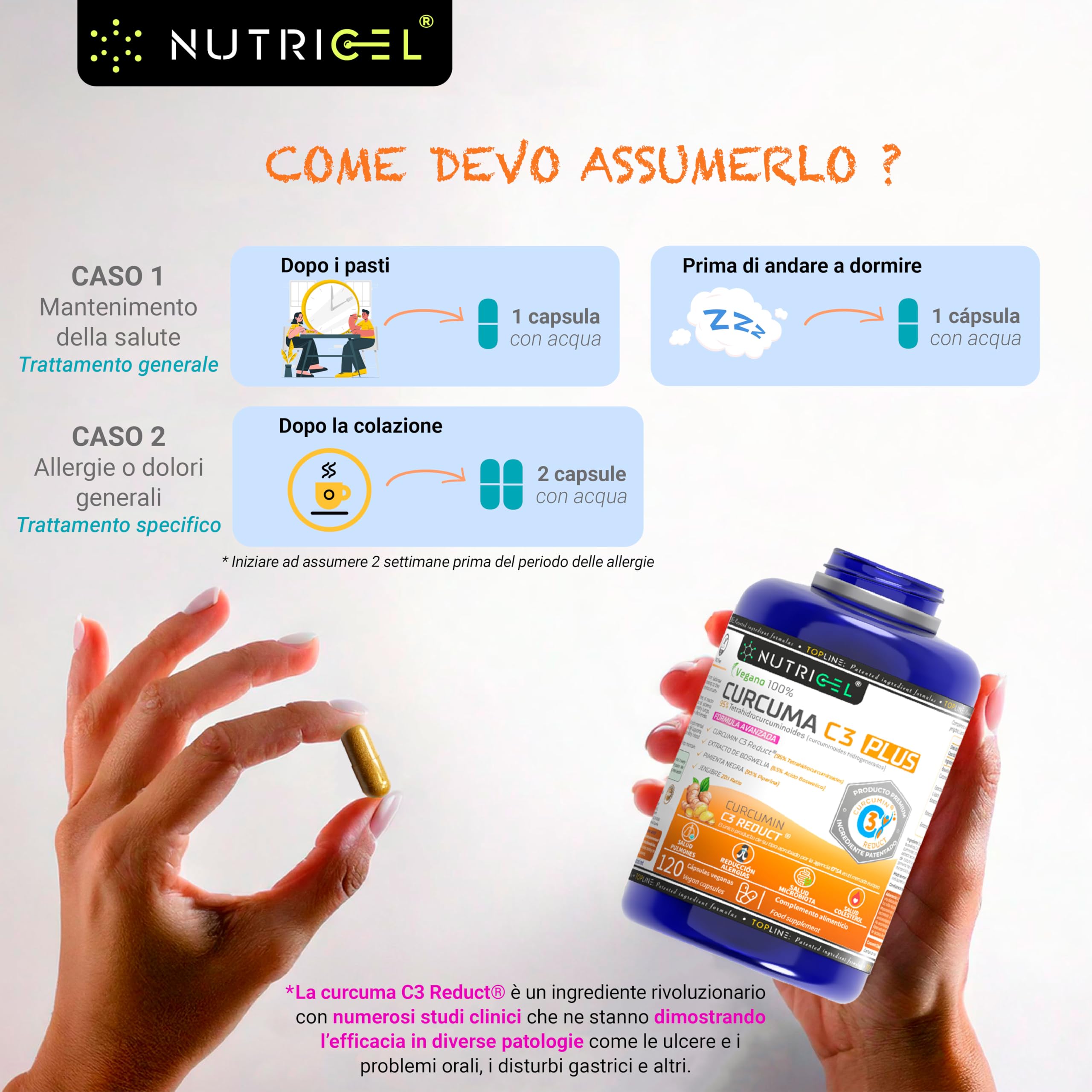 Curcuma Capsule C3 Reduct® brevettata con Estratto di Boswellia, Zenzero e Pepe Nero, Potente Antinfiammatorio e Antiossidante Naturale – Curcumina con studi clinici – Approvata EFSA | 120 Capsule